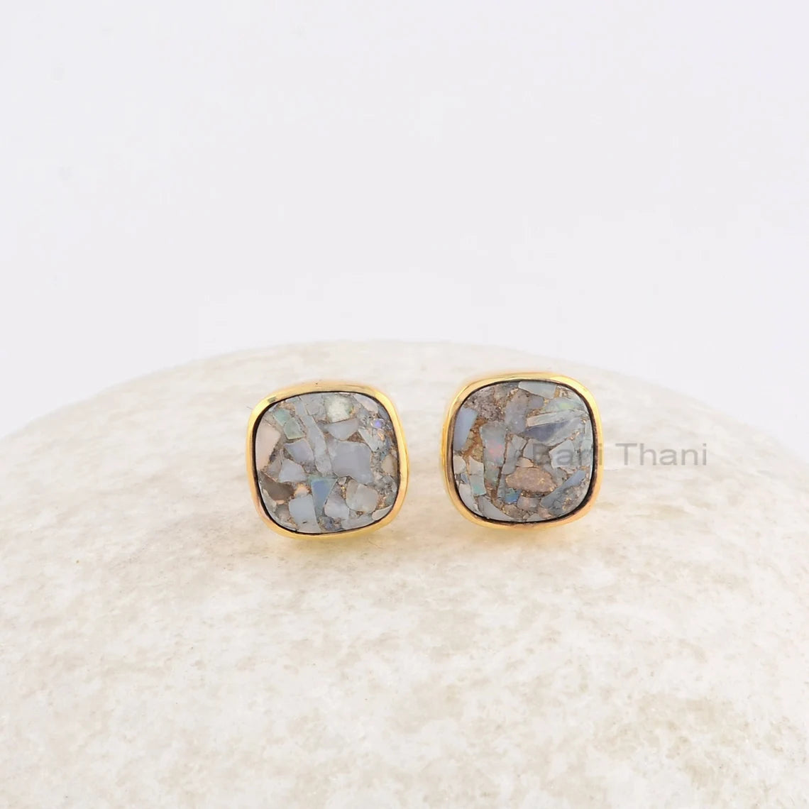 Ethiopian Opal Stud Earrings - 925 Sterling Silver - Gemstone Studs - 9mm Cushion - Gift For New Beginning - Jewelry For Inspiration