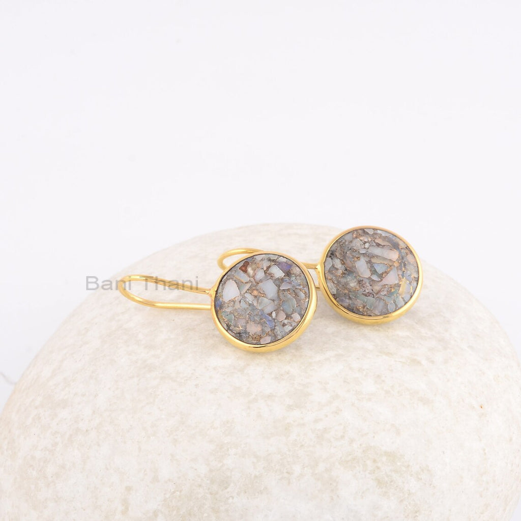 Sun shaped store Ethiopian opal gemstone earrings, 18 carat gold plated over sterling silver - Item# EAR101