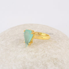 Aqua Chalcedony Gemstone Ring, Chalcedony 9x14mm Diamond Shape Sterling Silver Ring, Delicate Ring, Gold Plated Prong Set Ring, Gift for Her