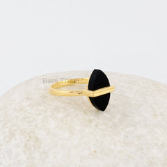 Onyx Marquise Flat Ring, Gemstone Ring, Black Onyx 8x14mm 925 Silver Ring, Gold Plated Ring, Gift for Mom, Birthday Gift Ring, Custom Ring