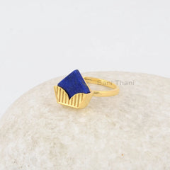 Diamond Shape Lapis Lazuli Gemstone Ring, Micron Gold Plated Silver Ring, Designer Wedding Gift for Her, Delicate Ring, Lapis Cup Cake Ring