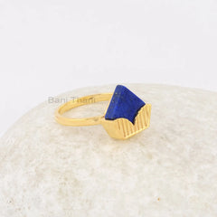 Diamond Shape Lapis Lazuli Gemstone Ring, Micron Gold Plated Silver Ring, Designer Wedding Gift for Her, Delicate Ring, Lapis Cup Cake Ring