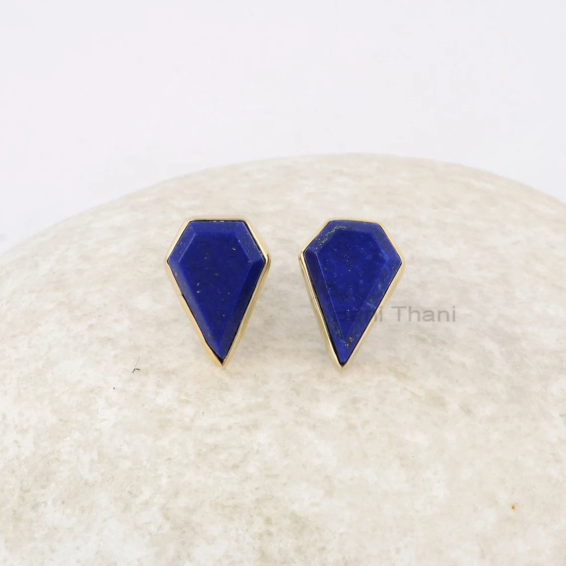 Lapis Lazuli Stud Earrings - 925 Pure Silver - Handcrafted Studs - 9x13mm Step Cut Diamond - Gift For Month Birthday - Jewelry For Young Mom