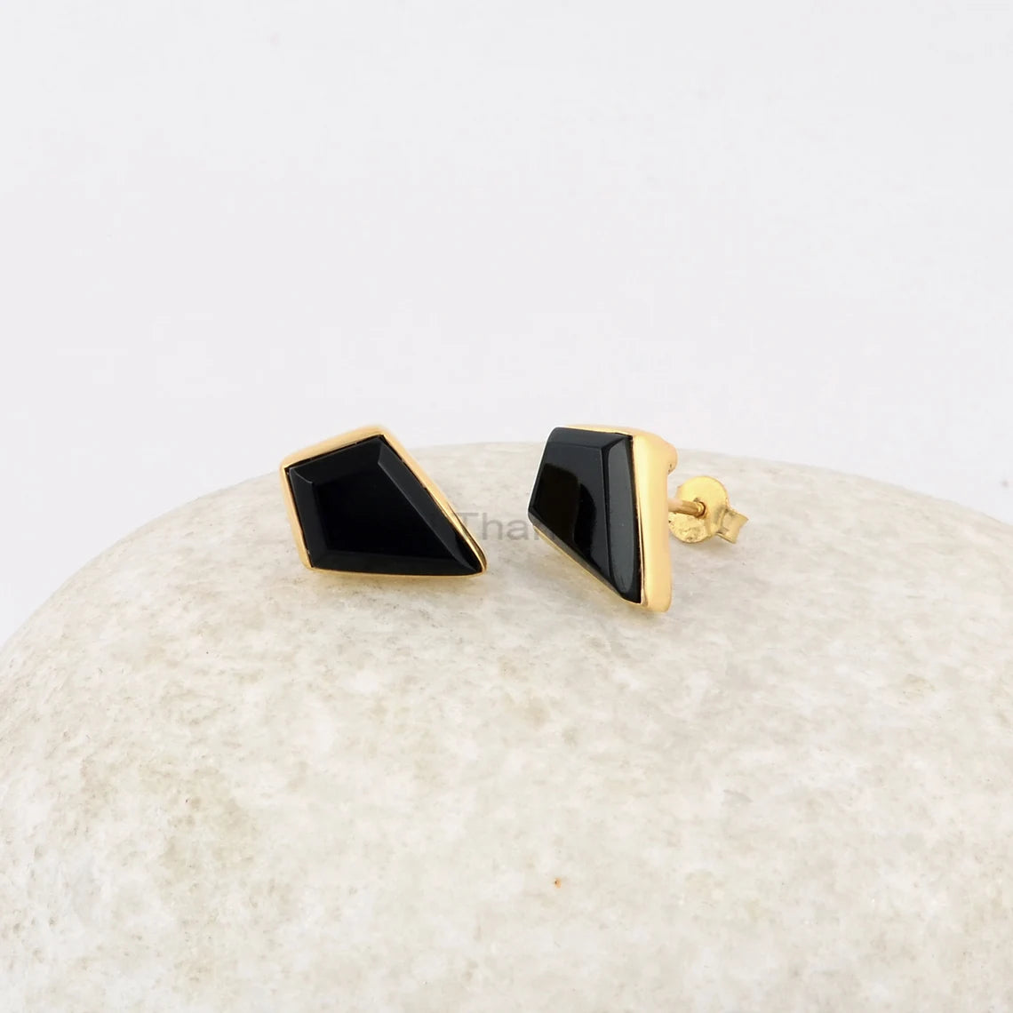 Black Onyx Stud Earrings - 925 Silver - Handmade Studs - Fashion Jewelry Earrings - 9x13mm Kite - Gift For Besties - Jewelry For Sister