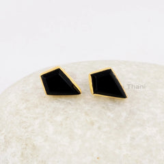 Black Onyx Stud Earrings - 925 Silver - Handmade Studs - Fashion Jewelry Earrings - 9x13mm Kite - Gift For Besties - Jewelry For Sister