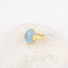 Blue Chalcedony Ring - Solid Silver - Gold Plated Ring - Claw Prong Set Stone - Modern Jewelry - Jewelry For Aunt - Gift For Wedding Day