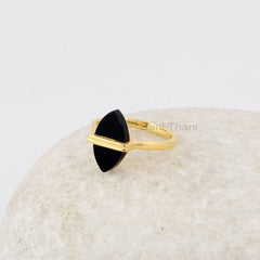 Onyx Marquise Flat Ring, Gemstone Ring, Black Onyx 8x14mm 925 Silver Ring, Gold Plated Ring, Gift for Mom, Birthday Gift Ring, Custom Ring