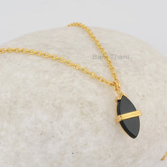 Beautiful Black Onyx 7x15mm Marquise Gemstone Necklace, 925 Silver Gold Plated Necklace, Anniversary Gift Necklace, Vintage Necklace Jewelry