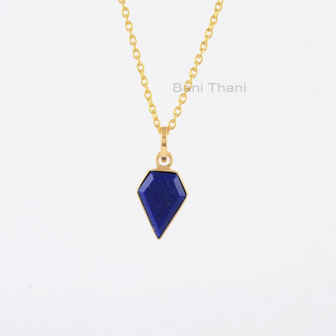 Lapis Lazuli Diamond Shape Gemstone Necklace, Gold Plated Silver Bezel Necklace, Birthday Gift Necklace for Her, Handmade Lapis Necklace