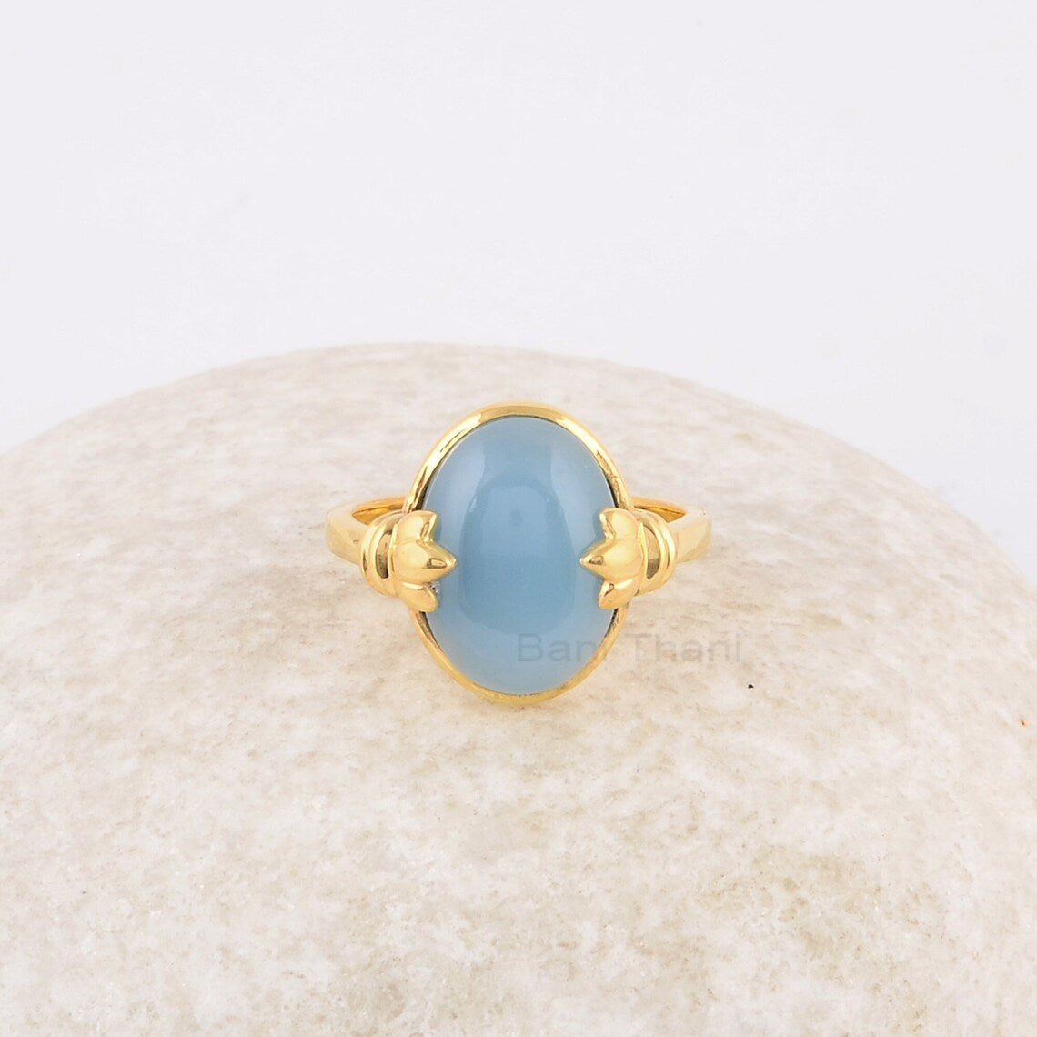 Blue Chalcedony Ring - Solid Silver - Gold Plated Ring - Claw Prong Set Stone - Modern Jewelry - Jewelry For Aunt - Gift For Wedding Day