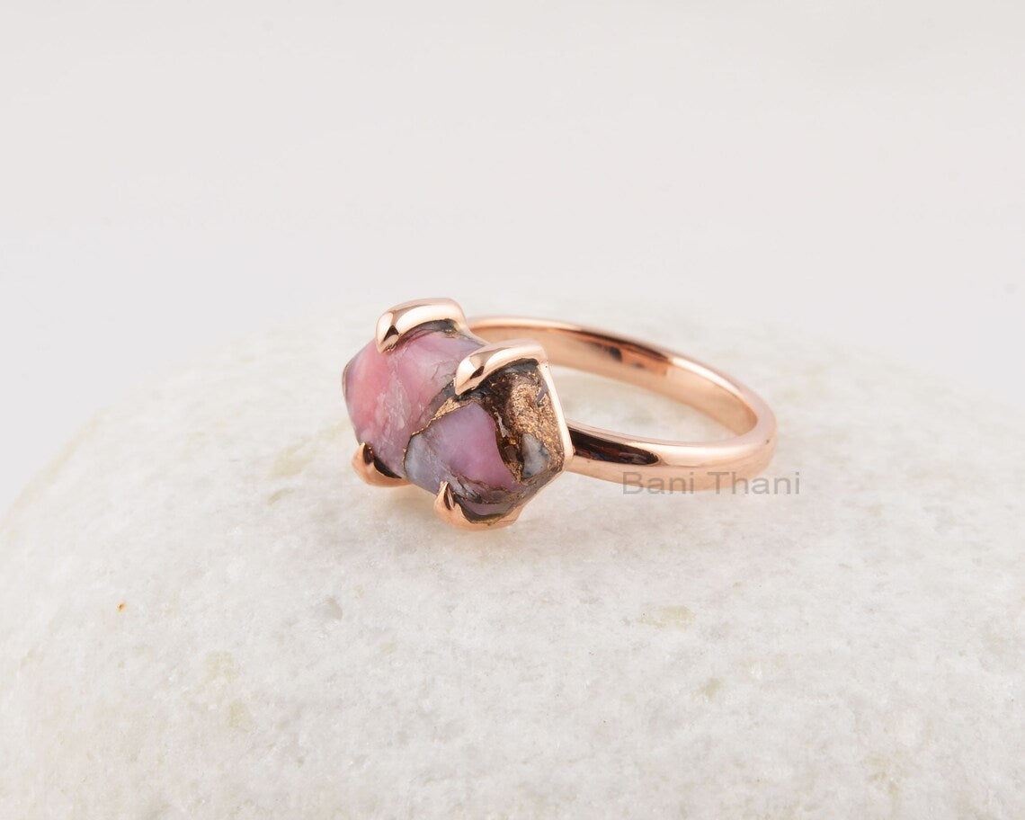 Pink Opal Ring - Gemstone Rings - 925 Silver Ring - Copper Pink Opal - Rose Gold Ring - Gift for friend - Jewelry for Sale - Handmade Ring