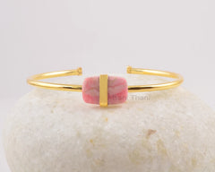 Rhodochrosite Bangle, 925 Sterling Silver, Handmade Bracelet, Rectangle Gemstone Bracelet, Cuff Bangle, Gift for Besties, Jewelry for Sister