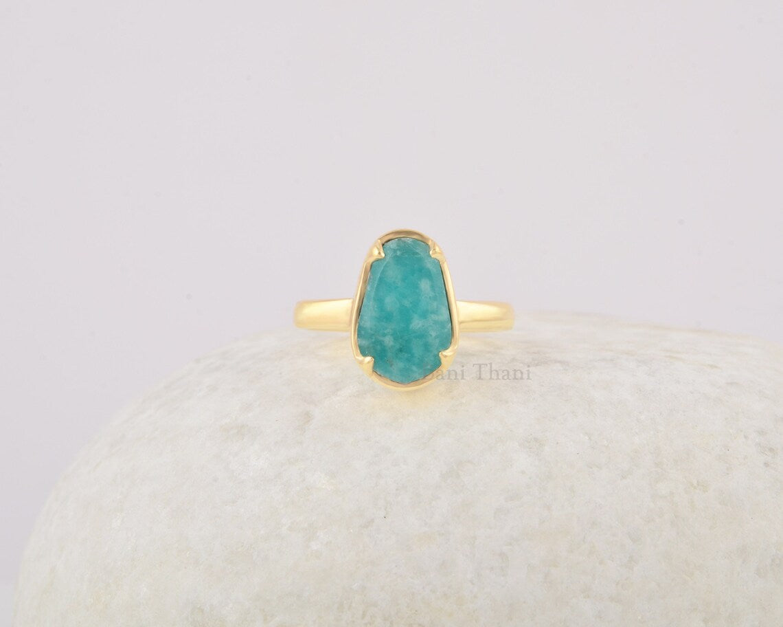 Amazonite Ring - Handmade Silver Ring - Gemstone Jewelry - Rose Gold Plated Ring - Gift for loved one - Jewelry for Mom - Egg Shape Stone