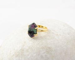 Ruby Zoisite Ring - 925 Pure Silver - Handcrafted Ring - Hexagon Gemstone Ring - Semi Precious Jewelry -Jewelry for The Beach - Gift for Mom