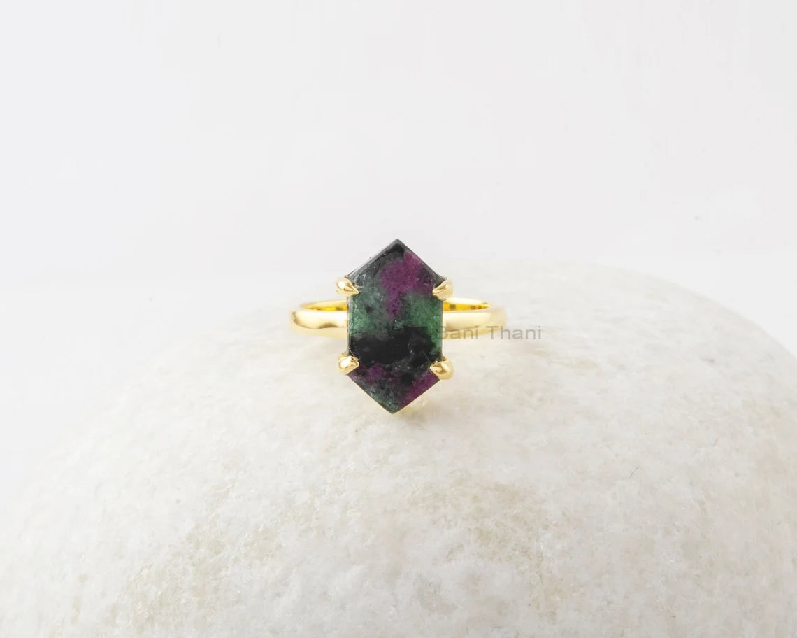 Ruby Zoisite Ring - 925 Pure Silver - Handcrafted Ring - Hexagon Gemstone Ring - Semi Precious Jewelry -Jewelry for The Beach - Gift for Mom