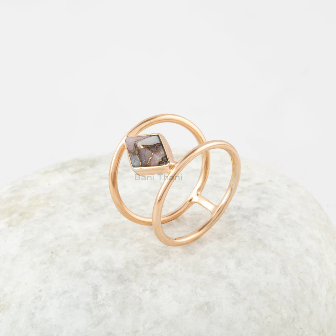 Pink Opal Copper Ring - Gemstone Ring - 7x12mm Diamond - 925 Silver - Ring for Women - Handmade Ring - Jewelry for Best Friend -Gift for Her