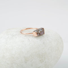 Pink Opal Ring - Copper Gemstone Ring - 925 Sterling Silver - Ring for Womens - Handmade Ring - Rose Gold Ring - Gift for Her - 7x12mm Ring
