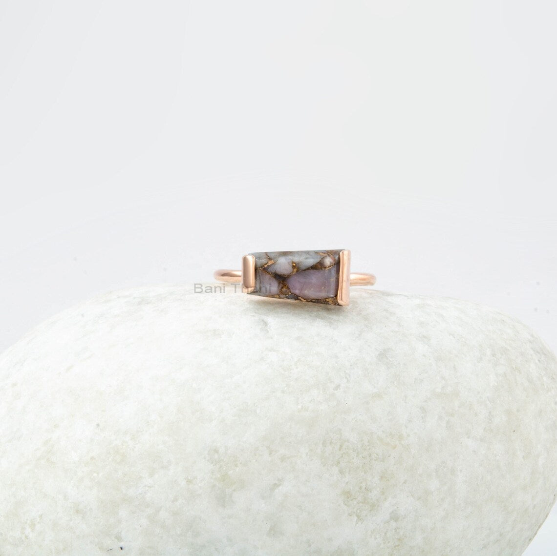 Pink Opal Ring - Copper Gemstone Ring - 925 Sterling Silver - Ring for Womens - Handmade Ring - Rose Gold Ring - Gift for Her - 7x12mm Ring