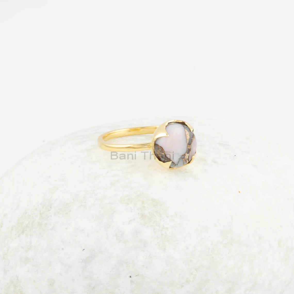 925 Silver - Pink Opal Ring - Copper Gemstone Ring - Ring for Women - Rose Gold Ring - Jewelry for Best Friend - Gift for Her - 10mm Round