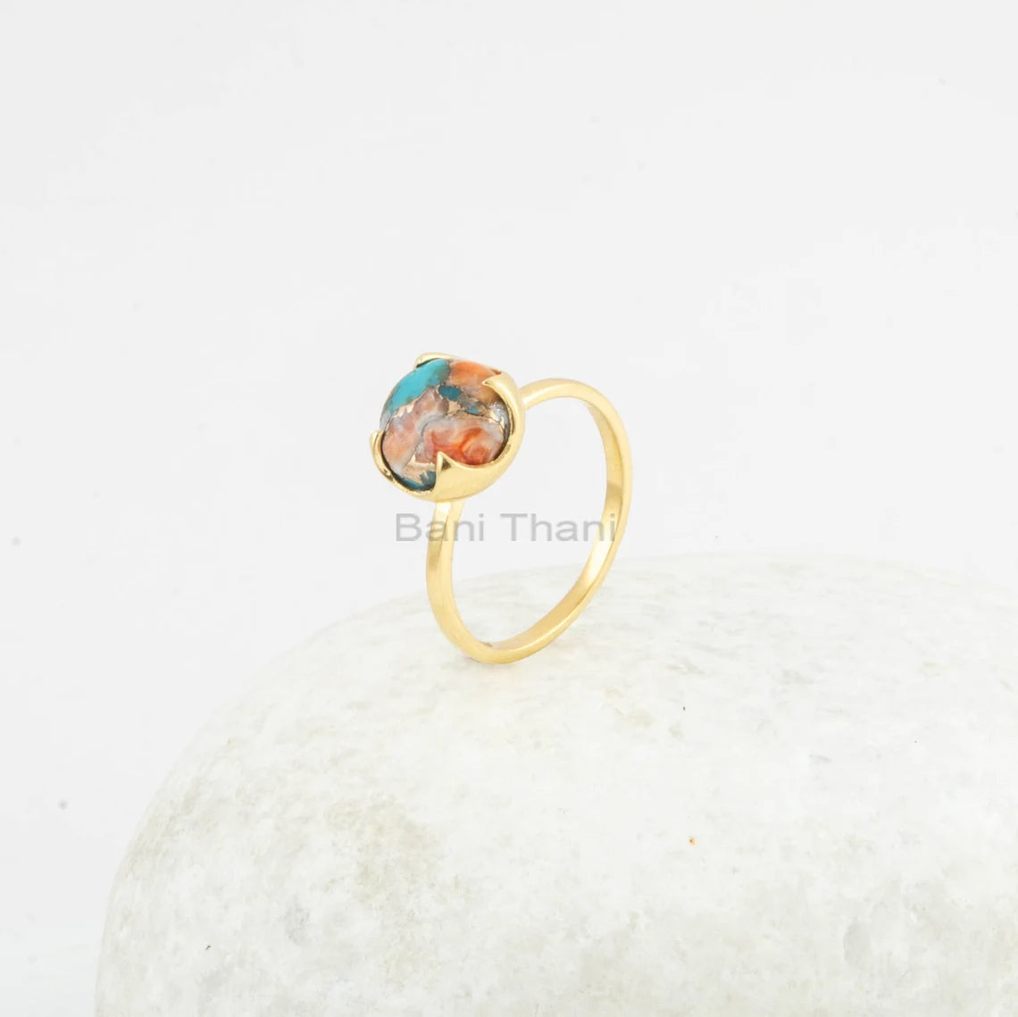 Oyster Copper Ring - Turquoise Gemstone Ring - 10mm Round - 925 Silver - Ring for Women - Handmade Ring - Jewelry for Friend - Gift for Her