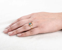 Oyster Copper Ring - Turquoise Gemstone Ring - 10mm Round - 925 Silver - Ring for Women - Handmade Ring - Jewelry for Friend - Gift for Her