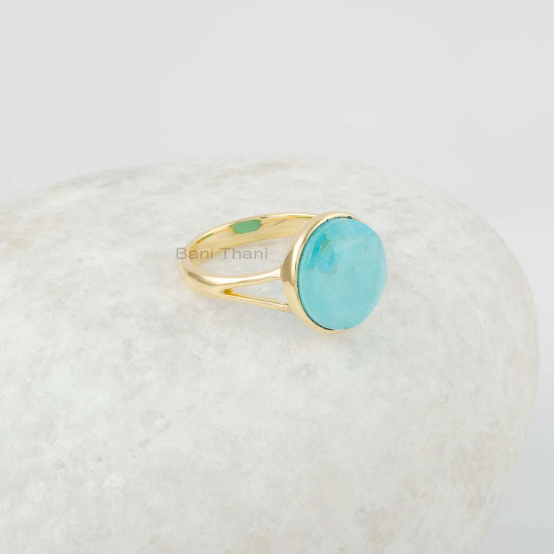 Turquoise Doublet Ring - Round Ring - Jewelry for Womens - Handmade Ring - 925 Solid Silver - Gold Plated - Birthday Gift - 12mm