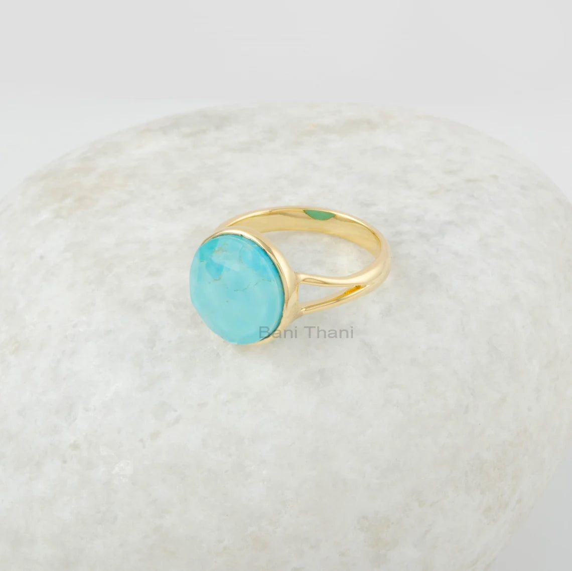 Turquoise Doublet Ring - Round Ring - Jewelry for Womens - Handmade Ring - 925 Solid Silver - Gold Plated - Birthday Gift - 12mm