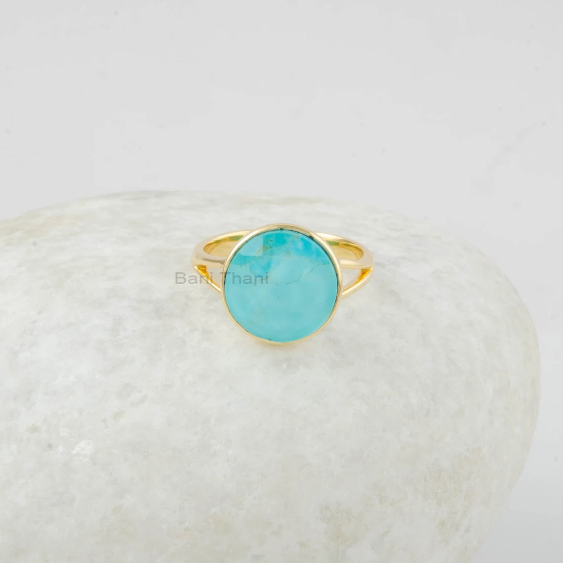 Turquoise Doublet Ring - Round Ring - Jewelry for Womens - Handmade Ring - 925 Solid Silver - Gold Plated - Birthday Gift - 12mm