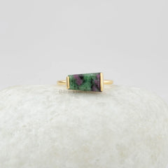 Ruby Zoisite Gemstone Ring - 925 Sterling Silver - Jewelry for Women's under 40 - Handmade Ring - Gold Plated - Gift for Her - 7x12 Baguette