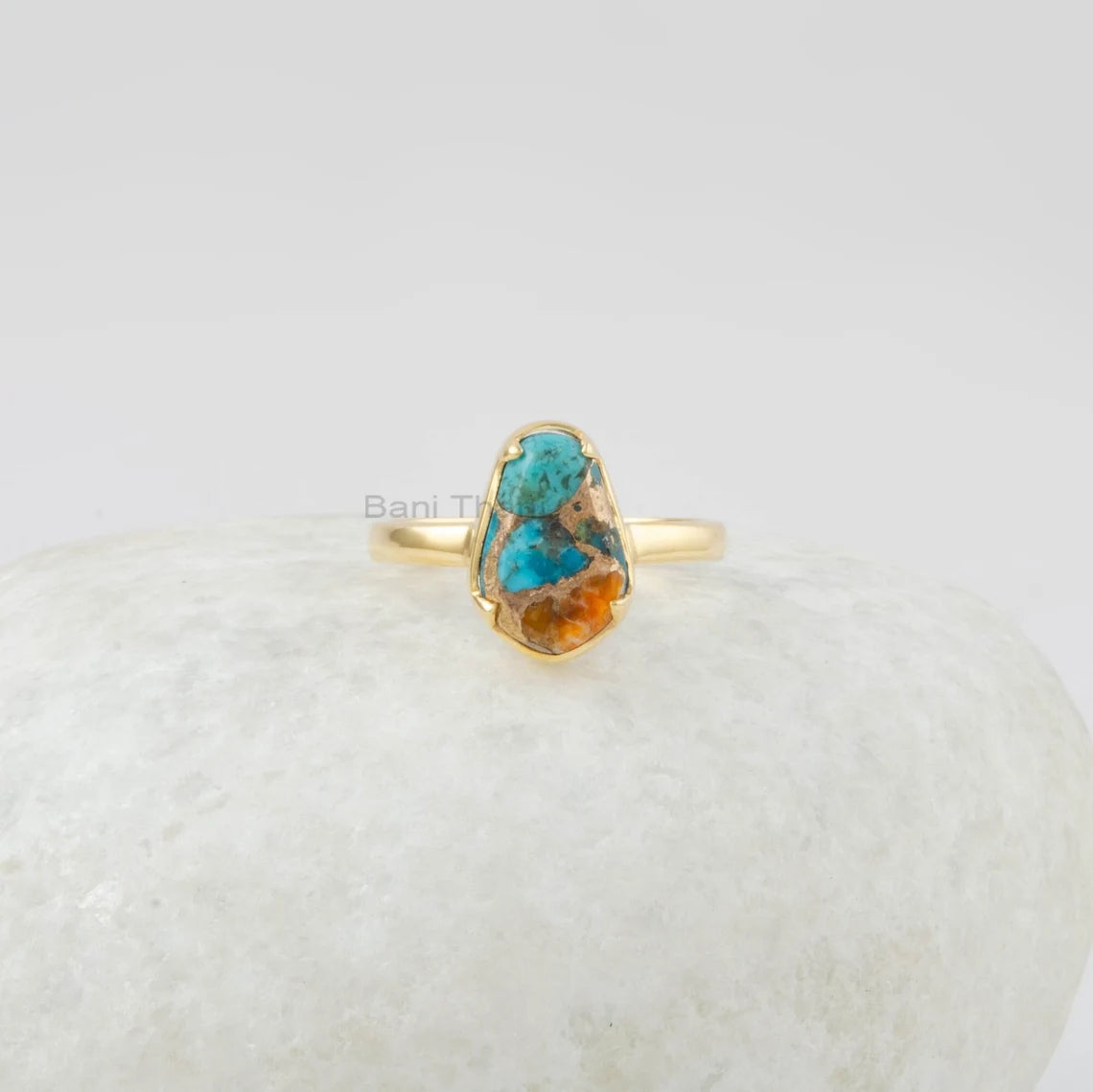 Oyster Copper Turquoise Ring - 925 Silver Ring - Gemstone Jewelry - Gold Plated Ring - Gift for Her under 40 - Bridesmaid Jewelry - 8x12mm