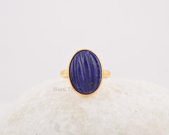 Gift for Her - Lapis Carved Gemstone Ring - Oval Shape Lapis Lazuli Ring - Solid Silver Ring - Promise Ring - Gift for Girls - Dainty Ring