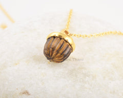 Acorn Pendant - Tiger Eye Necklace - Solid Silver - Gold Plated Pendant Necklace - Carved Jewelry - Gift for Protection -Jewelry for Prom