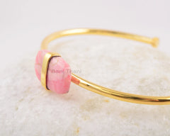 Rhodochrosite Bangle, 925 Sterling Silver, Handmade Bracelet, Rectangle Gemstone Bracelet, Cuff Bangle, Gift for Besties, Jewelry for Sister