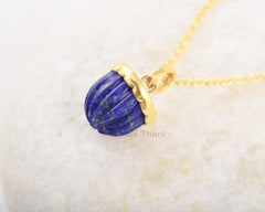 Acorn Pendant - Lapis Lazuli Necklace - Solid Silver - Gold Plated Pendant Necklace - Carved Jewelry - Gift For Protection -Jewelry For Prom