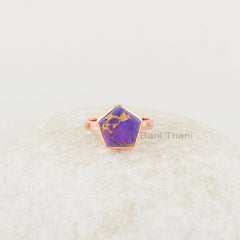 Purple Copper Turquoise 11x11mm Star Shape Rose Gold Gemstone Ring, Elegant Purple Turquoise Silver Bezel Set Ring Gift For Wife