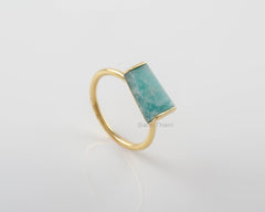 Amazonite Ring - Gold Plated - Tapered Baguette - Handmade Ring - Artisan Jewelry - Gemstone Ring - Gift for Women - Gemstone Jewelry