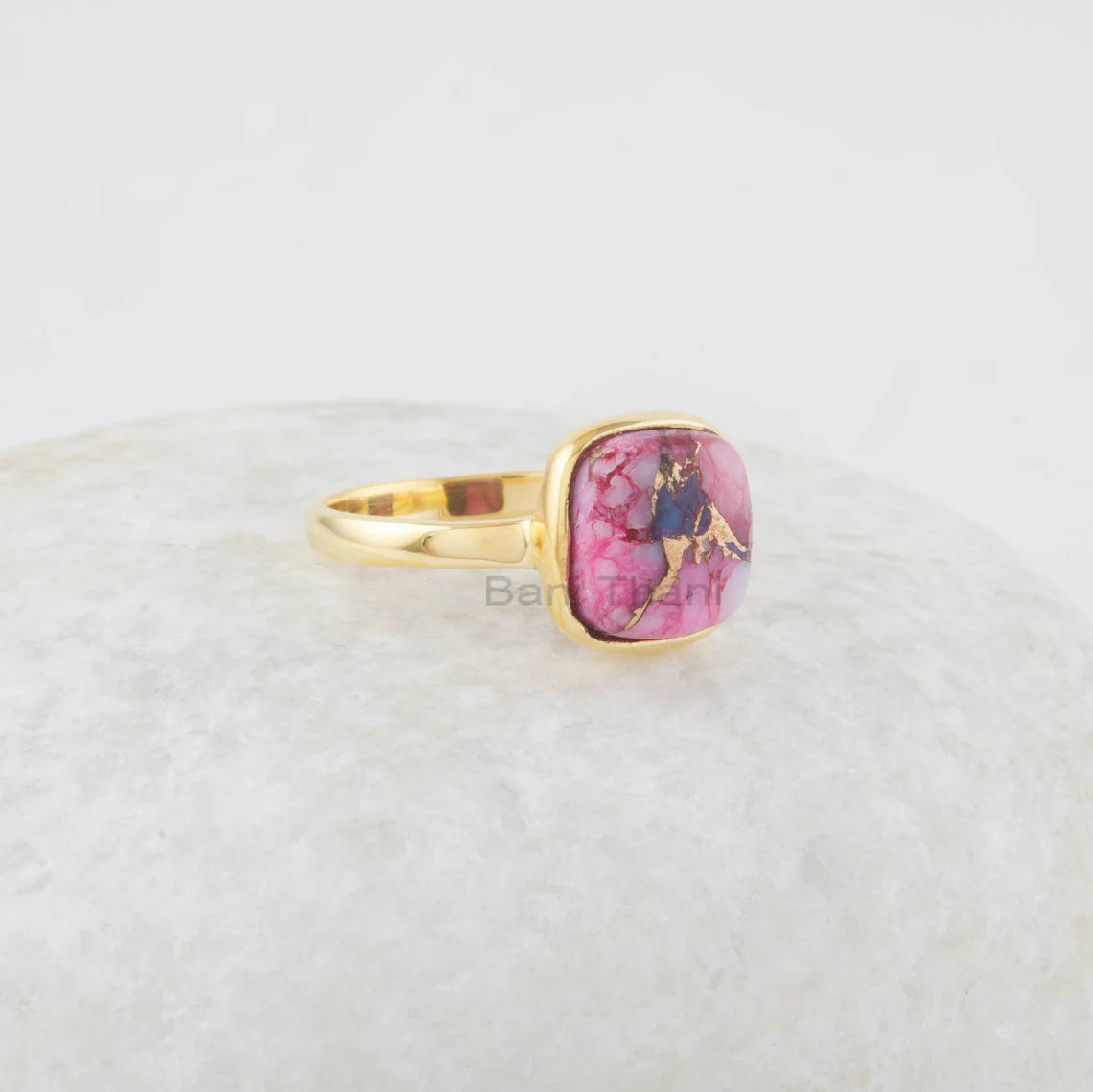 Handmade Jewelry - Purple Dahlia Turquoise Ring - 925 Silver - Cushion Gemstone Ring - Gold Plated - Gift for Women's - Jewelry For Spouse