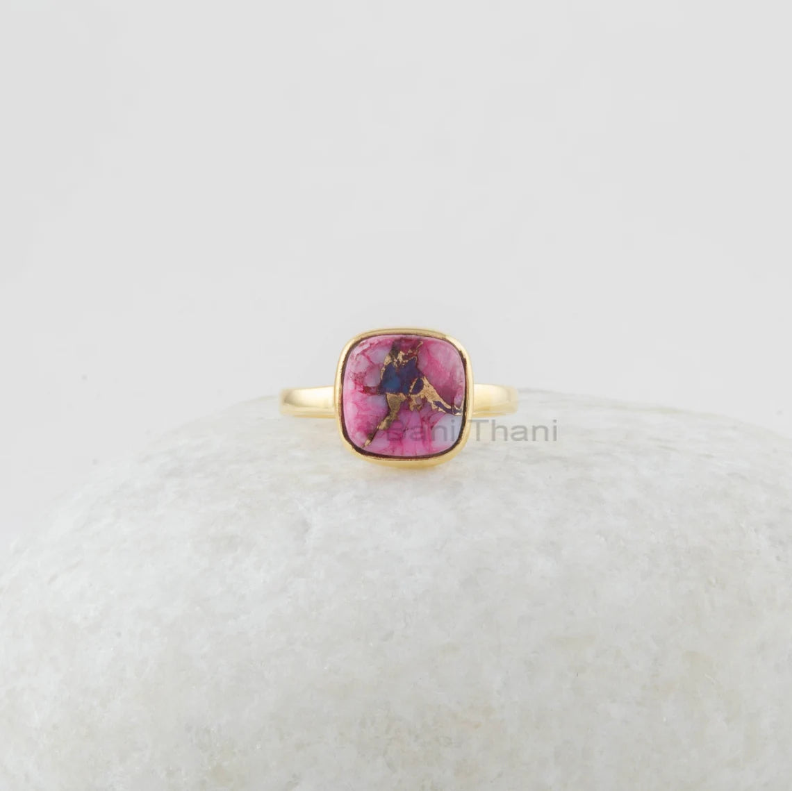 Handmade Jewelry - Purple Dahlia Turquoise Ring - 925 Silver - Cushion Gemstone Ring - Gold Plated - Gift for Women's - Jewelry For Spouse