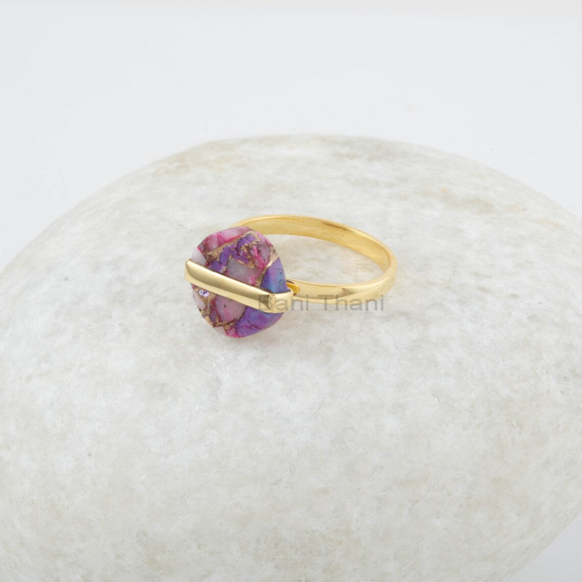 Dahlia Purple Turquoise Ring - Solid Silver - Gold Plated Ring - High Quality Jewelry - Gift for Wedding - Jewelry for Spouse - Round Ring