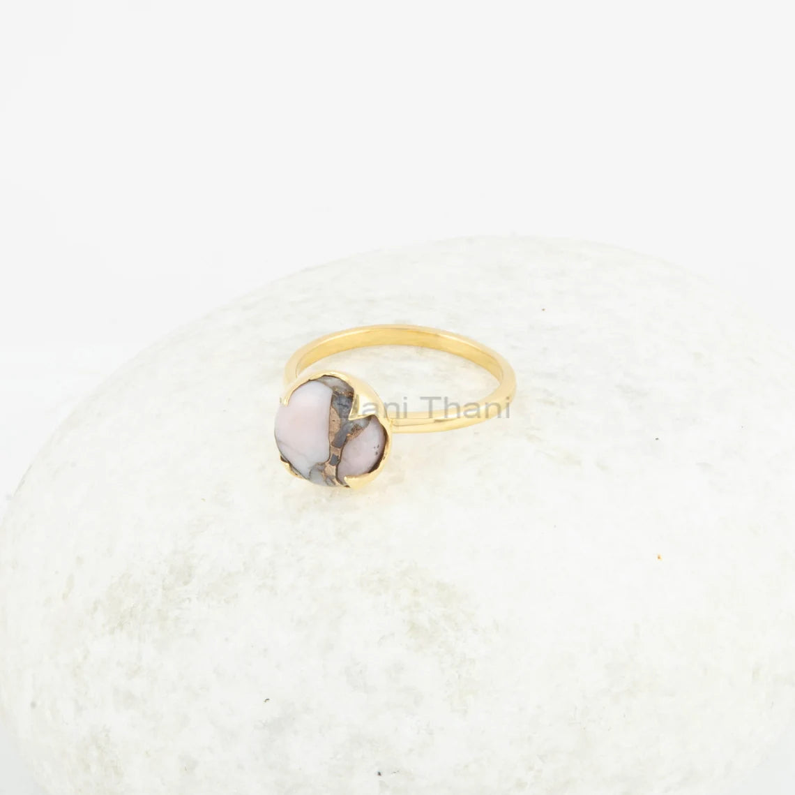 925 Silver - Pink Opal Ring - Copper Gemstone Ring - Ring for Women - Rose Gold Ring - Jewelry for Best Friend - Gift for Her - 10mm Round