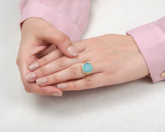 Amazonite Ring - 925 Silver Ring - Micron Gold Plated Ring - Hexagon Gemstone - Semi Precious Jewelry - Jewelry for Lover - Gift for Healing