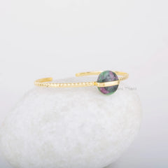 Ruby Zoisite Bracelet - Adjustable Bangle - Gemstone Silver Cuff Bracelet - Gold Plated Bracelet - 12mm Round Bracelet - Jewelry for Women