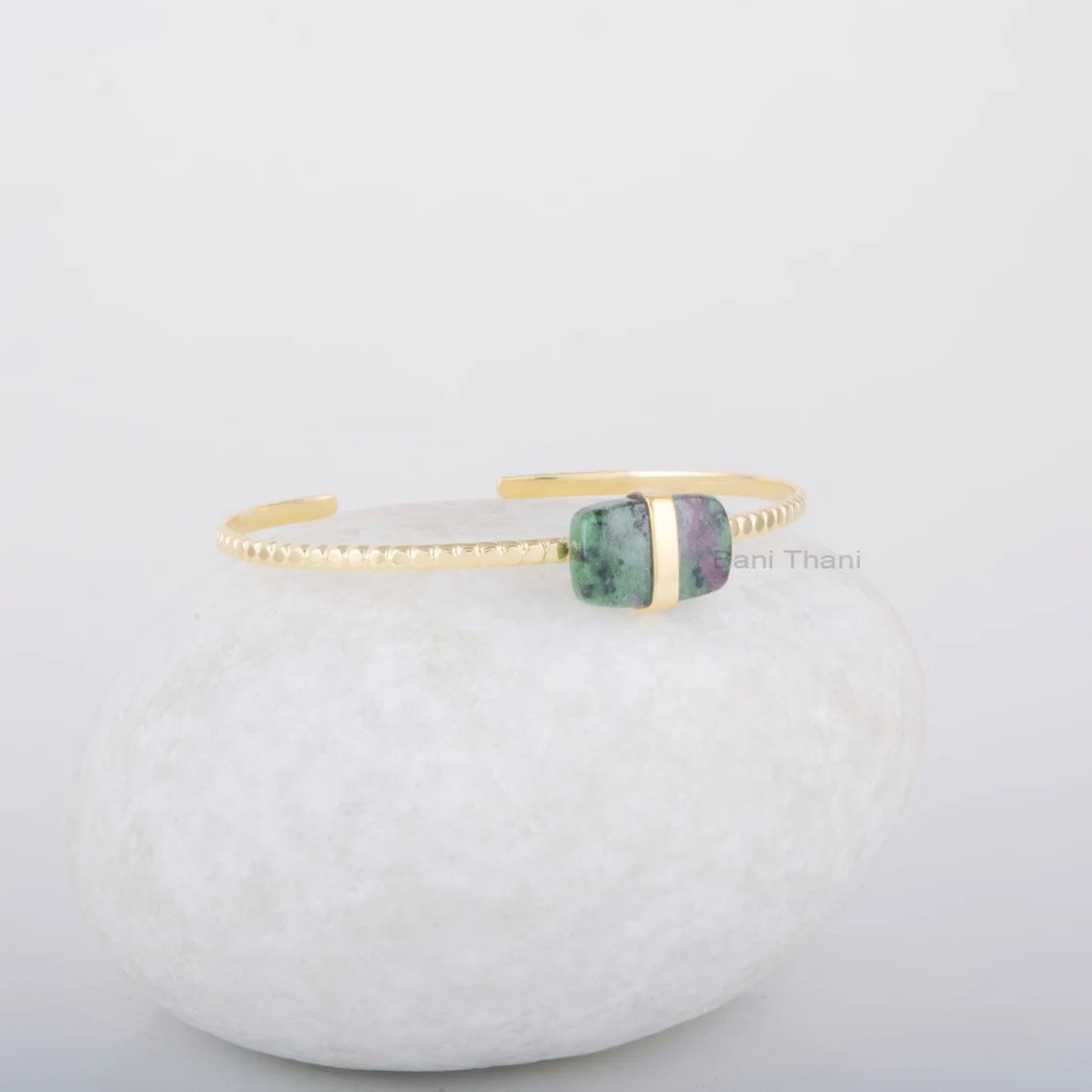 Ruby Zoisite Cushion Bracelet - Adjustable Bangle - Silver Cuff Bracelet - Gold Plated Bracelet - 9x14mm Gemstone Bracelet - Birthday Gift