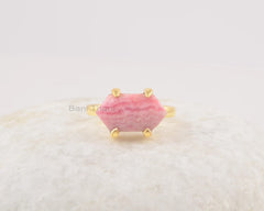 Promise Ring - Rhodochrosite Gemstone Ring - Hexagon Ring - 925 Solid Silver Ring - Gold Plated Ring - Wedding Gift Ring - Jewelry for Women