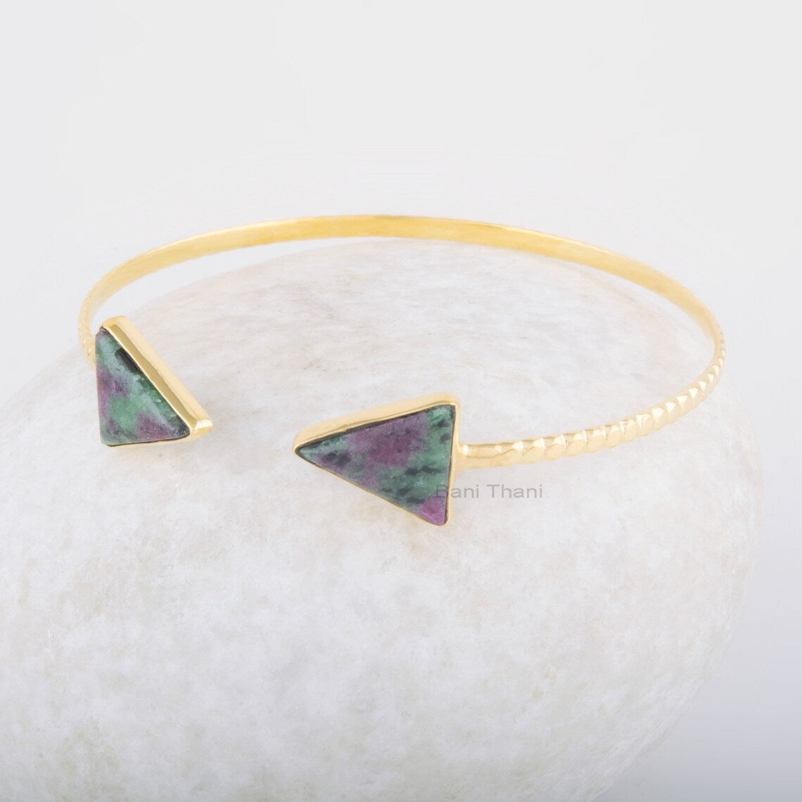 Ruby Zoisite Gemstone Bracelet - 8x9mm Triangle Cuff Bracelet - Gold Plated Bangle - 925 Solid Silver- Gift for Her - Jewelry For Bridesmaid