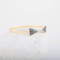 Ruby Zoisite Gemstone Bracelet - 8x9mm Triangle Cuff Bracelet - Gold Plated Bangle - 925 Solid Silver- Gift for Her - Jewelry For Bridesmaid