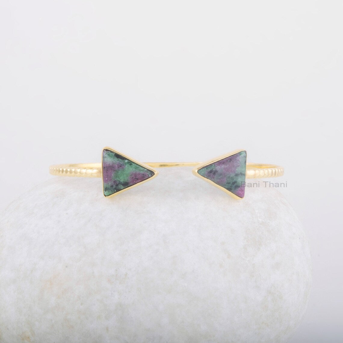 Ruby Zoisite Gemstone Bracelet - 8x9mm Triangle Cuff Bracelet - Gold Plated Bangle - 925 Solid Silver- Gift for Her - Jewelry For Bridesmaid