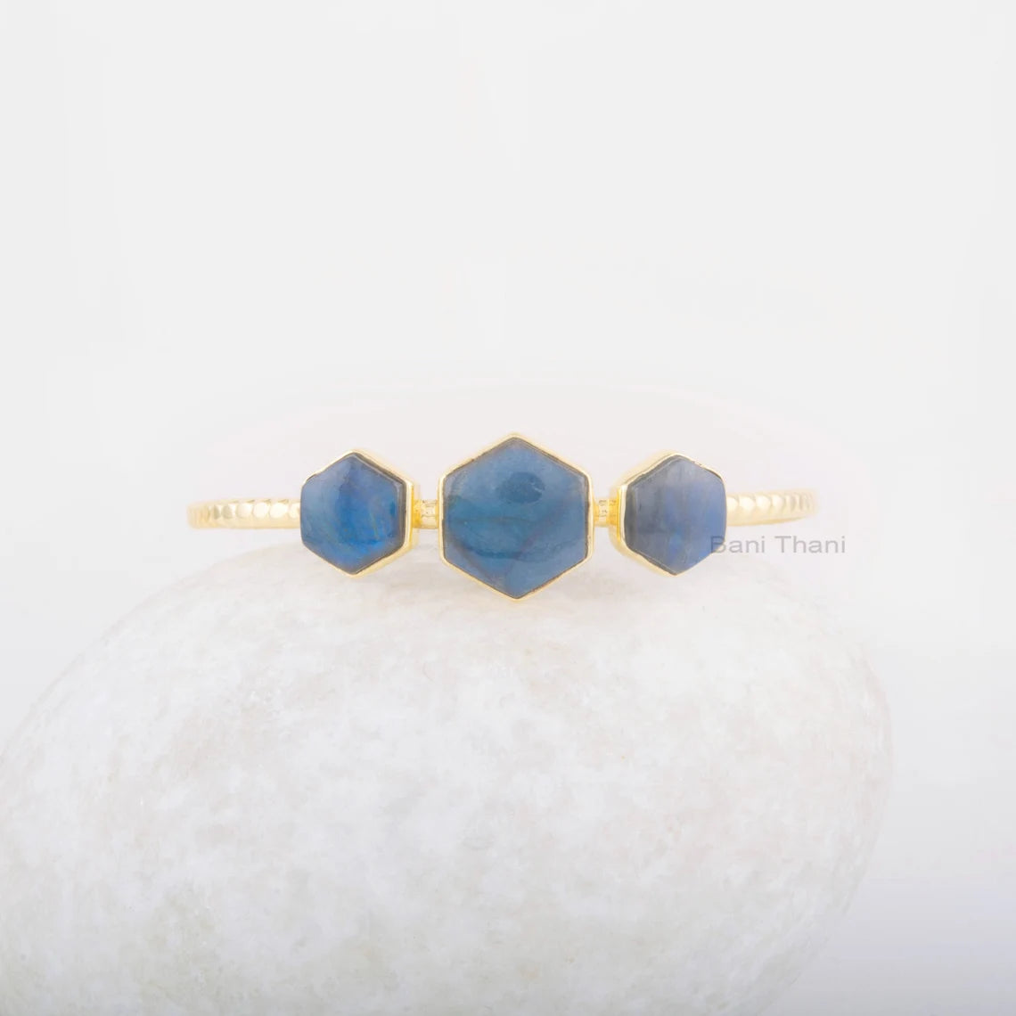 Labradorite Hexagon Bracelet - Gemstone Cuff Bracelet - Gold Plated Bangle - 925 Solid Silver Bangle - Jewelry for Spouse - Handmade Jewelry