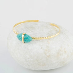 Marquise Shape Gemstone Cuff Bracelet - Amazonite Bangle - Gold Plated Bangle - 925 Solid Silver Bangle- Handmade Jewelry - Wedding Gift