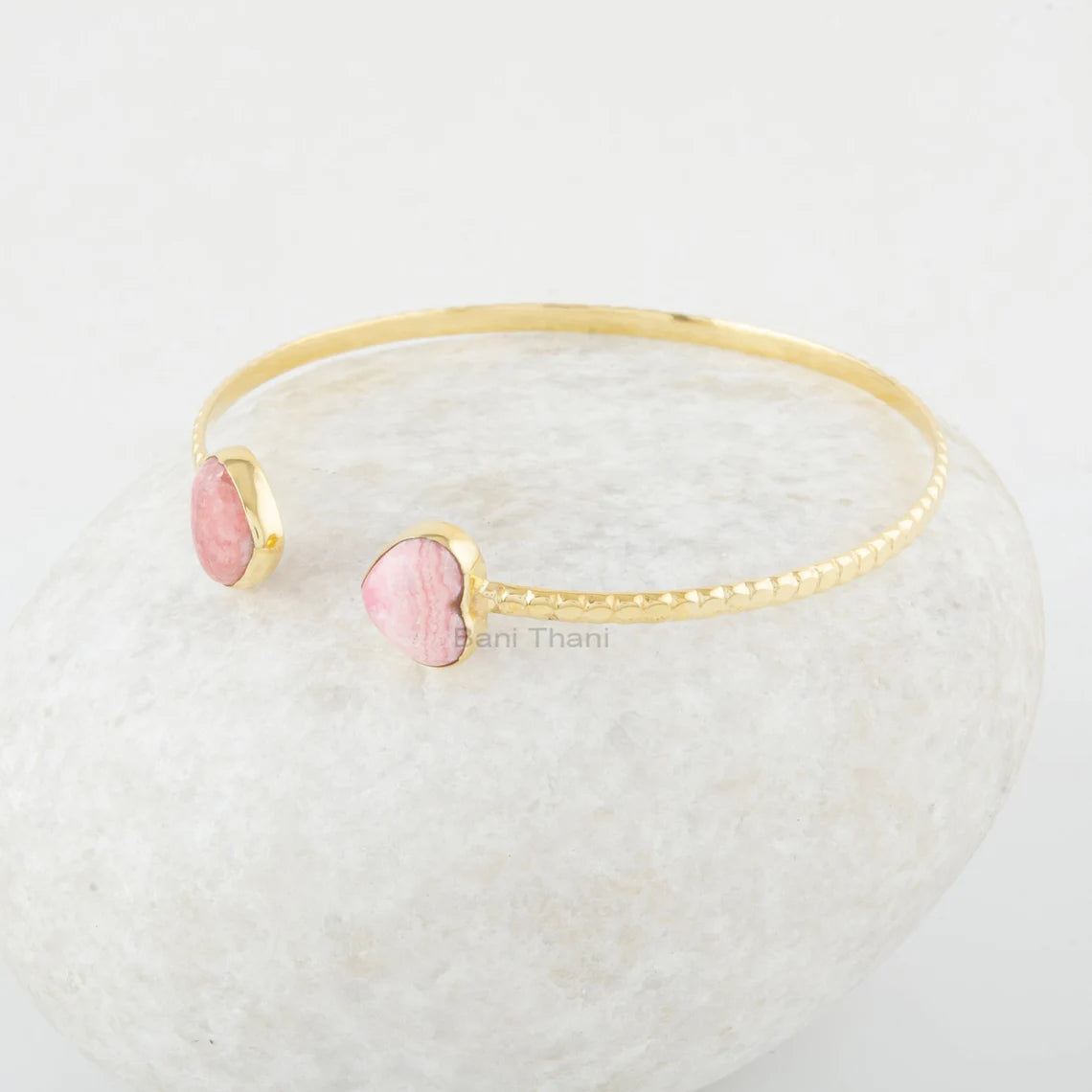 Natural Stone Jewelry - Rhodochrosite Gemstone Bangle - 925 Sterling Silver - Gold Plated - Gift For Her - Jewelry for Bride - Cuff Bracelet